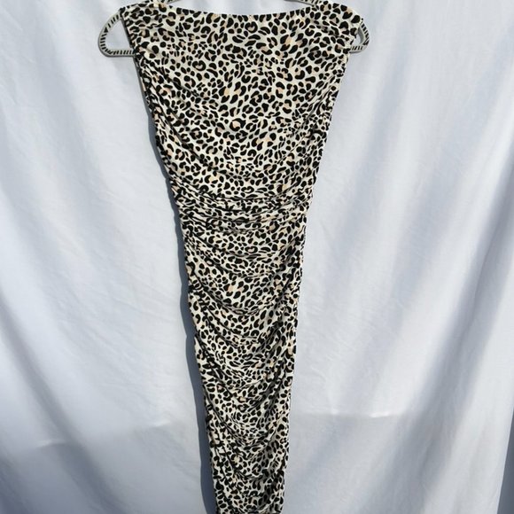 EUC Norma Kamali Tara Leopard-print Ruched Midi Dress - Picture 10 of 10